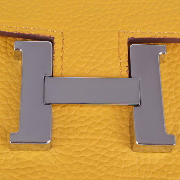 Cheap Fake Hermes Constance Long Wallets Yellow Calfskin Leather Silver